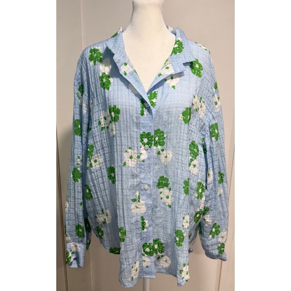 SMYTHE Sheer Button Down Floral Feminine Blouse Oversized Size S - Picture 2 of 7